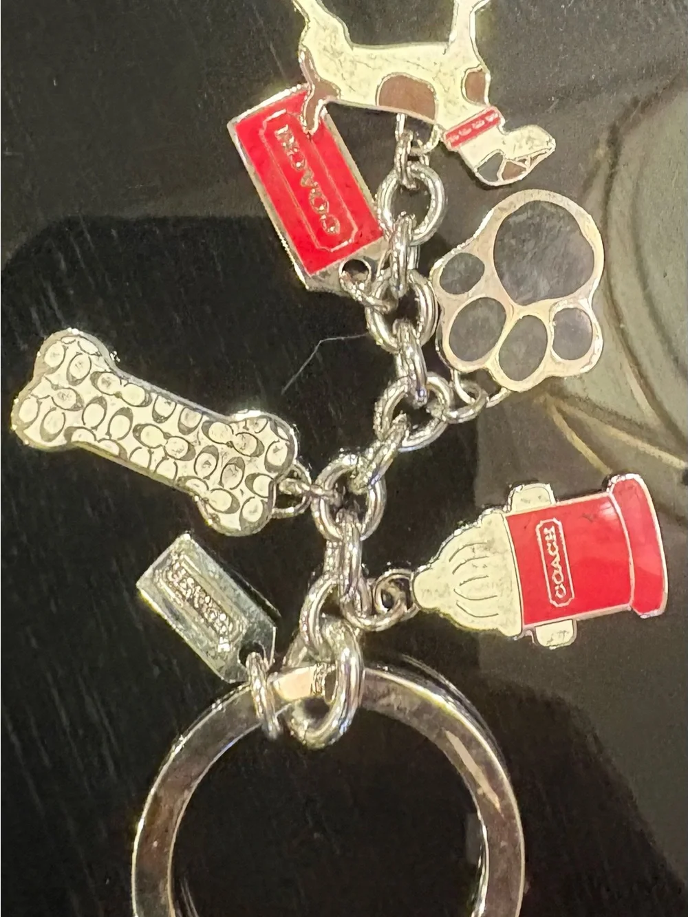Coach Silver-Tone Keychain with Red Enamel Hydrant & Dog Charms